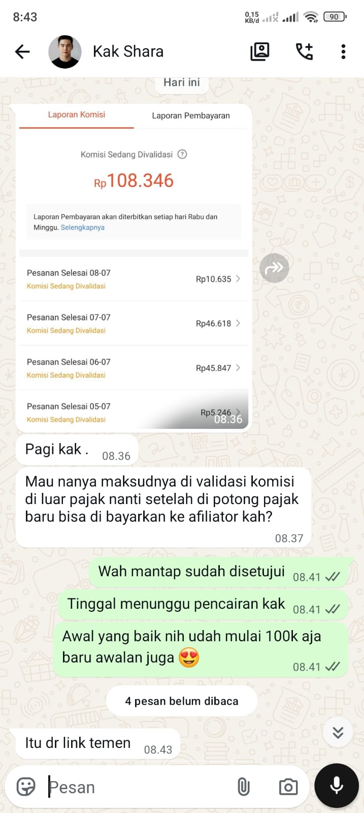 Screenshot chat WhatsApp testimoni dari Yuyun