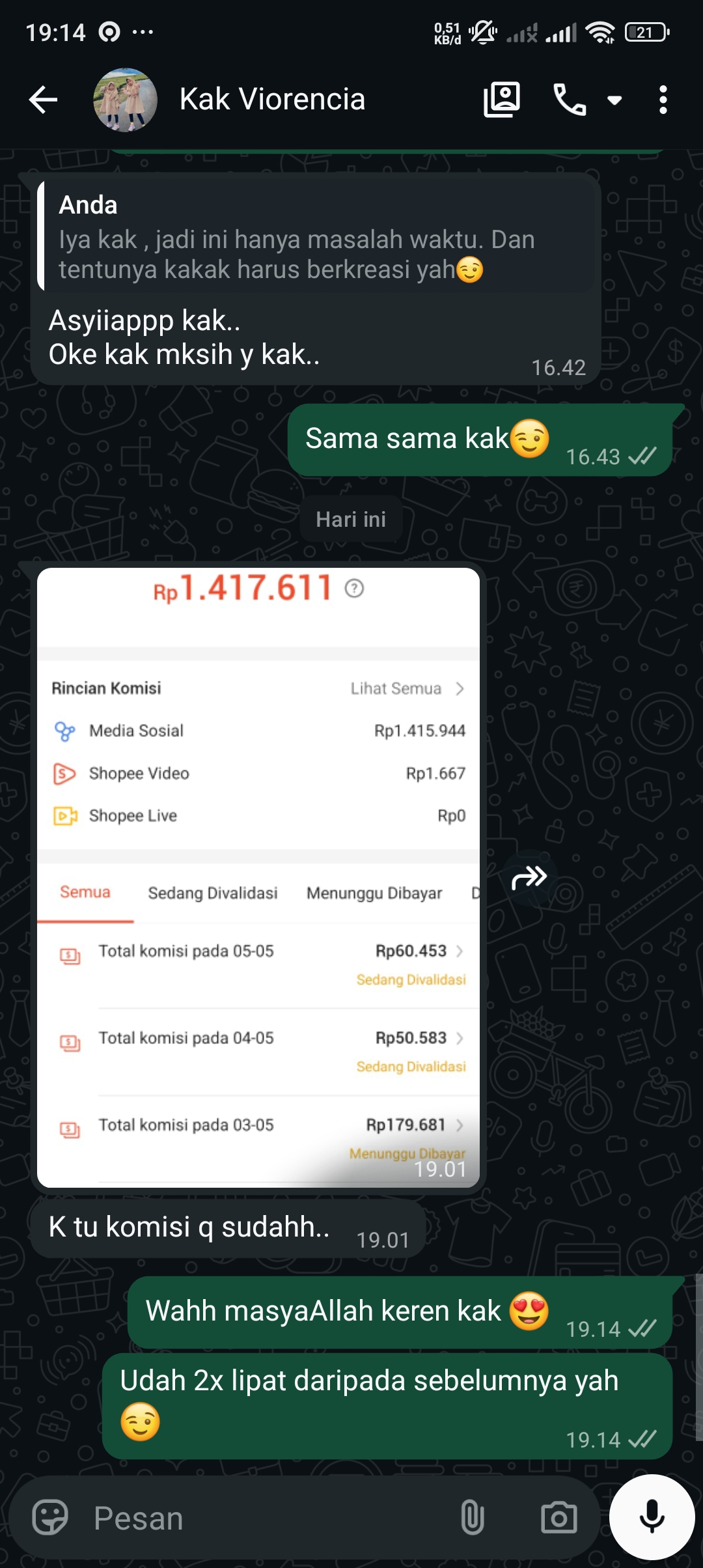 Screenshot chat WhatsApp testimoni dari Irna