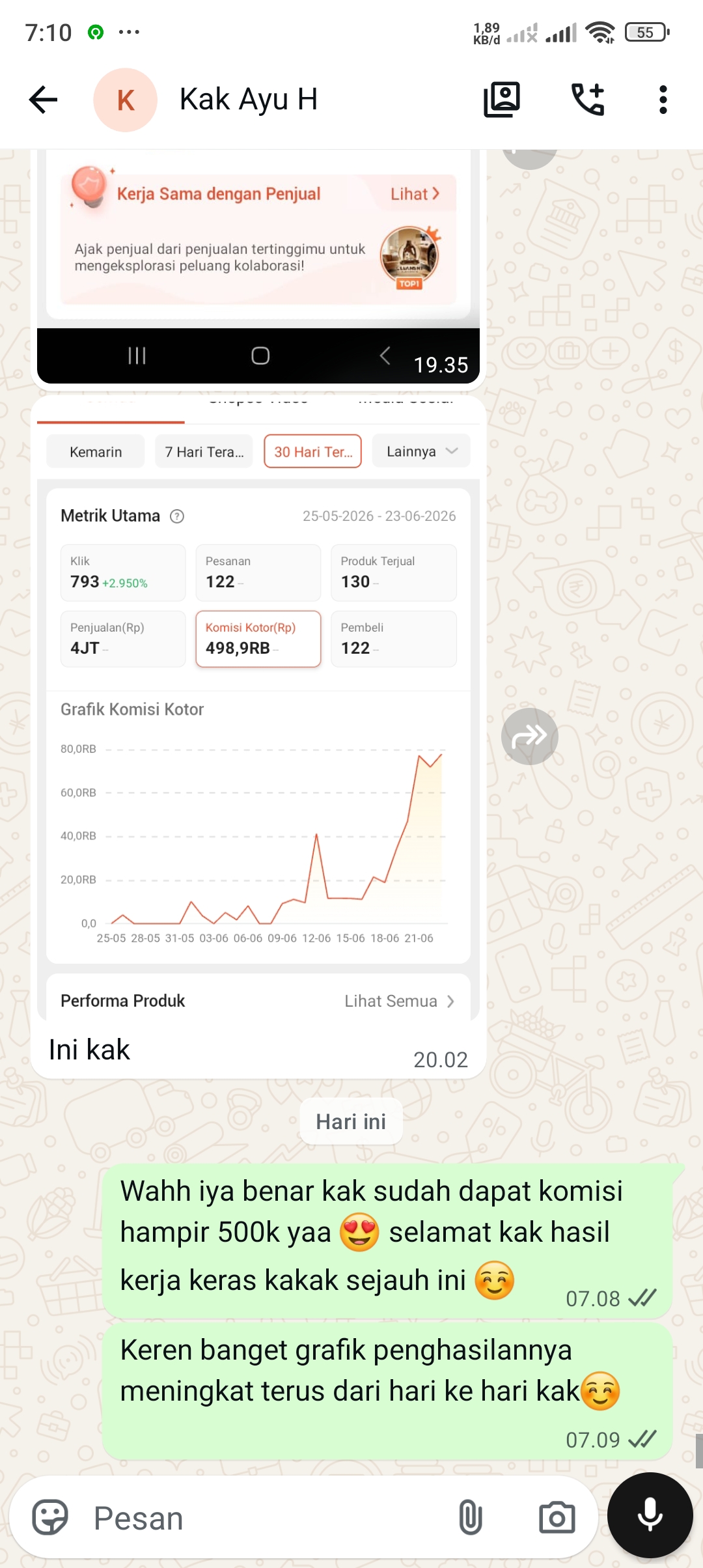 Screenshot chat WhatsApp testimoni dari Siti Masitoh